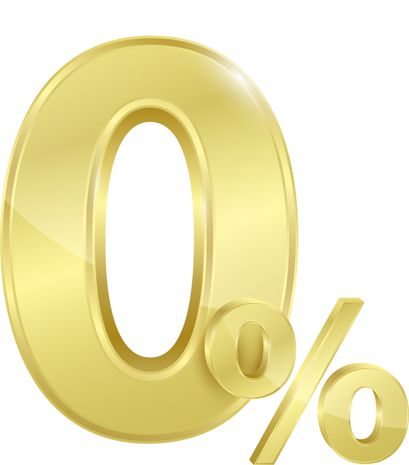 Golden 0% text. Zero percent for special offer.  Financial business concept. 3D file PNG illustration.